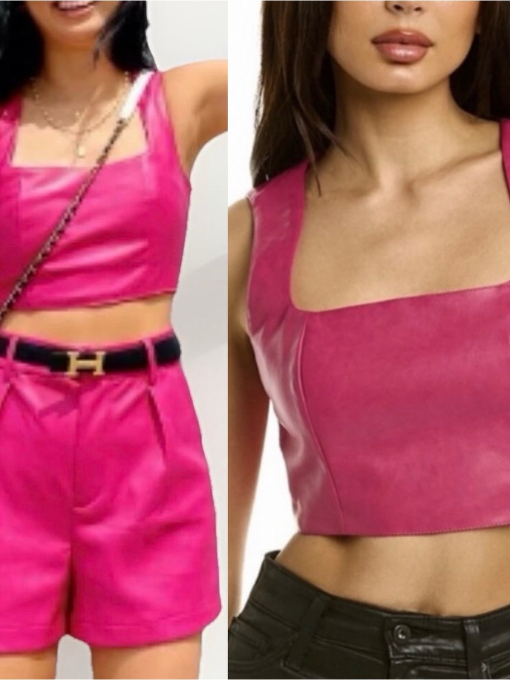 7 For All Mankind Faux Leather Crop Top Hot Pink Size Small